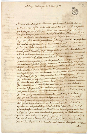 Joseph Dagelet's letter to William Dawes, p1, c.1788. Courtesy State Library of NSW