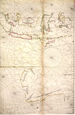 Chart of Malay Archipelago showing the western coast of Australia, Hessel Gerritsz, 1618. NLA