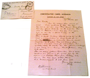 Internee's letter to relatives in South Australia c.1916
