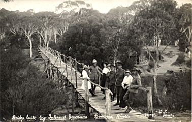 Berrima Camp guards and locals gathered on the bridge made by internees' c.1915. Paul Dubotzki Collection