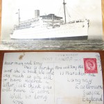 "We wrote [at] every port. This is the first [correspondence] we sent after leaving England on our journey to Australia, a postcard of the SS Strathaird, this magnificent, old P&O liner. It's to Mum and [my eldest brother] Tony. We missed them like buggery. I was only 12."