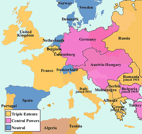 world war 1 map europe 1914. World War 1 Map Of Alliances.