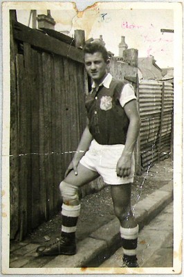 Joe Borg in Melita Eagles football kit, Surry Hills, Sydney, Australia, mid-late 1950s