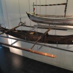 Outrigger canoe (jukung) from Lombok, Indonesia (front) with an Indonesian sailing canoe (rear). Photograph Stephen Thompson