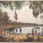 The Founding of Australia. By Capt. Arthur Phillip R.N. Sydney Cove, Jan. 26th 1788, Algernon Talmadge R.A, 1937. Courtesy State Library of New South Wales