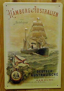 Sheet Metal Signage, 'Hamburg-Australien, Deutsch Australische Dampfschiffs Gesellschaft, c.1900, Private Collection