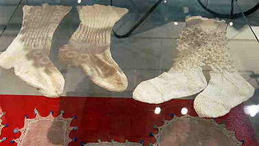 Assortment of Luigia's handmade textile crafts. Display at the Griffith Italian Museum in 2008.