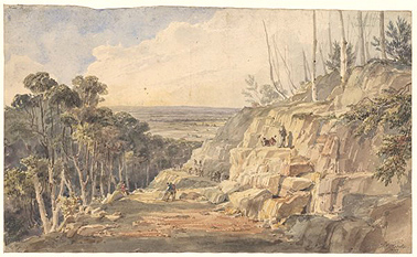 Convicts building road over the Blue Mountains, N.S.W. 1833. NLA