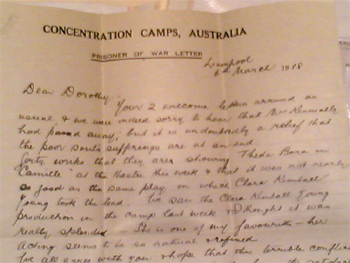 Internee's letter to relatives in South Australia c.1916