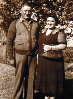 Girolamo Battocchio and Libera Battocchio 1953. <br> Libera wearing lace inserts in dress. Courtesy Griffith Italian Museum