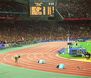 Cathy Freeman after the 400 meter final, 2000. Courtesy SLNSW