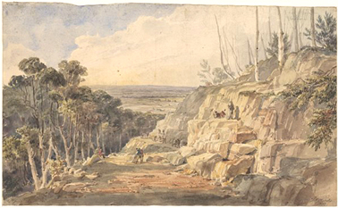 Convicts building road over the Blue Mountains, N.S.W. 1833. NLA