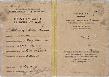 Pasquale Dogao POW Identity Card 1943 (cover), Mitchell Library, State Library of New South Wales