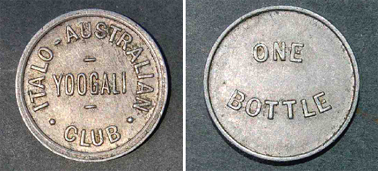 Small (19mm diameter) beer bottle token, both sides.