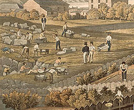 Painting: Building workers at Sydney Cove in 1821