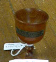 Wood egg cup marked 'HMAS Sydney destroyed Emden 1914'