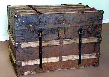 Travel trunk used by Tony Onisto. Photograph Peter Kabaila