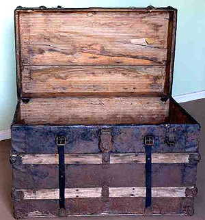 Travel trunk used by Tony Onisto. Photograph Peter Kabaila