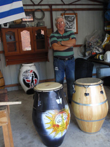 Symbolism on drums designed by Juan Carlos Quijano, Director Candombe Yauguru 