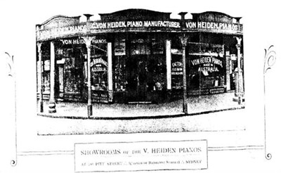 Showrooms of the V. HEIDEN PIANOS at 290 Pitt Street