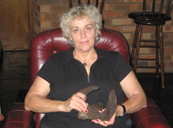 Anne Marie Birdsey with her father's shoe last