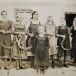 "I was given this photo when I was in Slovenia in 1998 by the little girl at the front! I remember it was summer [when] wheat is ripe and you cut it. All day I bended down [to] make bundles. It was hard work."