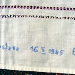"I made my first embroidery sampler in 1945 at school in El-Arish, a Displaced Persons' camp. I used a men’s handkerchief because we had no other material. I learnt to embroider from my mother, who could embroider with great skill."