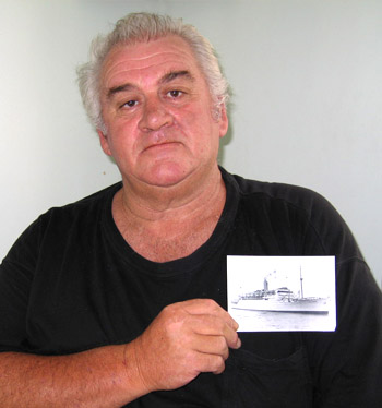 "I was the youngest of four brothers coming to Australia - that was our boat, the SS <em>Strathnaver</em>. My father or mother signed papers. They were told we were coming out for a better life. To us it was going to be a holiday!" 