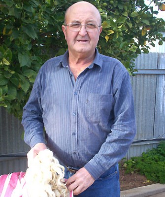 Antonio Punturiero with his wool mattress cover