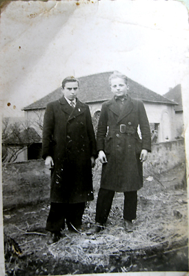 Farm owner's son George Belin and John Bojko, Imlingen, nr Strasbourg, France, 1942