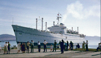 The migrant ship Oceania docking in 1951