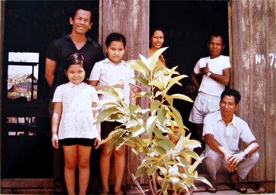Sovan with her (L-R) husband, nieces, uncle and brother-in-law at their family home, Phnom Penh region, Cambodia, 1974