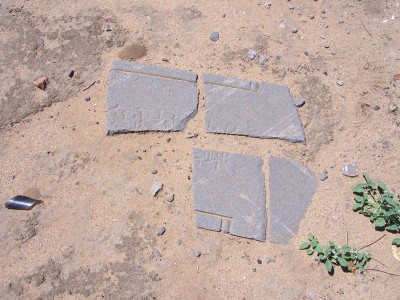 At Hay the Chinese cemetery has only a few headstones and grave sites intact. The broken headstone is all that is left of one grave site. Photo Barry McGowan