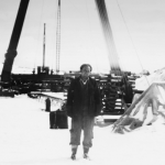 Worker with a construction rig, c.1951. Courtesy National Archives of Australia