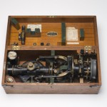 Surveyor George Davison used this Theodolite (instrument for measuring angles) to map the Snowy area before the Snowy Mountains Hydro-Electric Scheme began. Scientists studied the rocks, soil and water and decided where to build tunnels and dams. Powerhouse Museum Collection