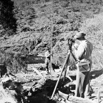 Surveyors using a Theodolite tool, c.1949. Courtesy National Archives of Australia