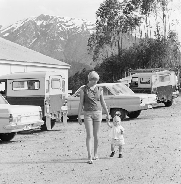 A woman and child: family life at a Snowy Mountains Authority workers' camp, c.1964. Courtesy National Archives of Australia