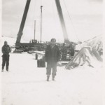 Worker with construction rig, c.1951. Courtesy National Archives of Australia