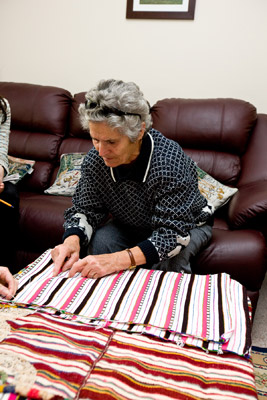 Photo: Kostadinka Jordeska with her sister Spasija Aleksoska's unfinished apron