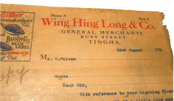 Photo: Wing Hing Long & Co letterhead,
1927.